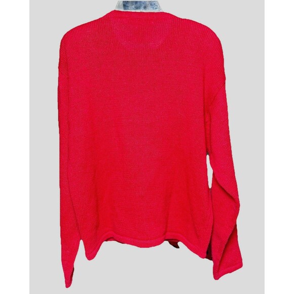 LISE J. Red Granny Cardigan Embroidered Beaded Large Ramie Cotton Long Sleeve - Picture 4 of 6